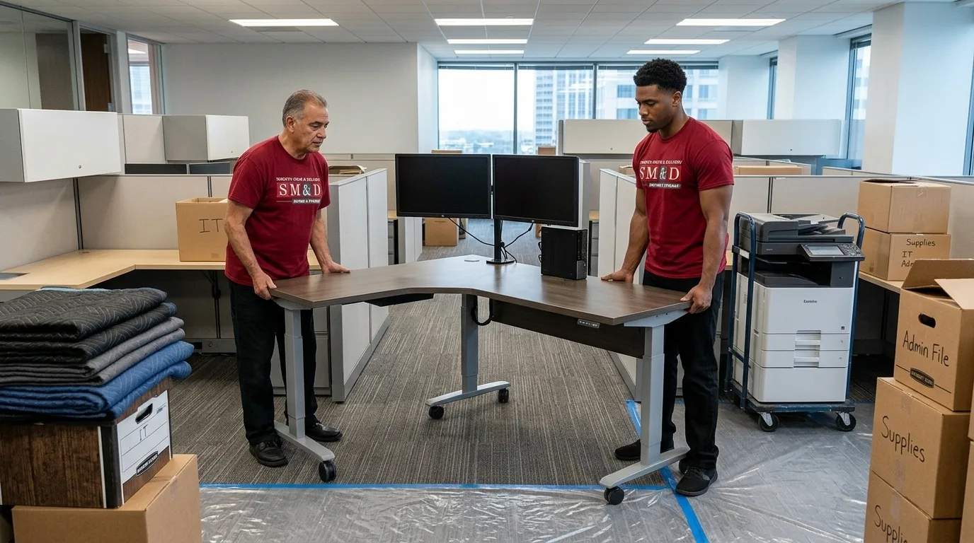 Smooth Move & Delivery office movers staging workplace items.