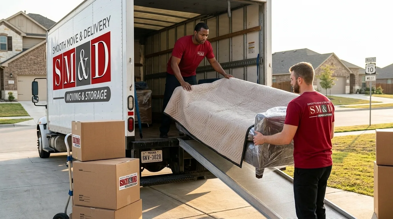 Smooth Move & Delivery long distance movers organizing items for a longer route.