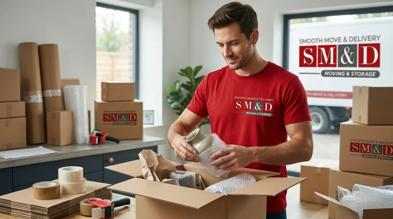 Smooth Move & Delivery packing services team preparing belongings for transport.