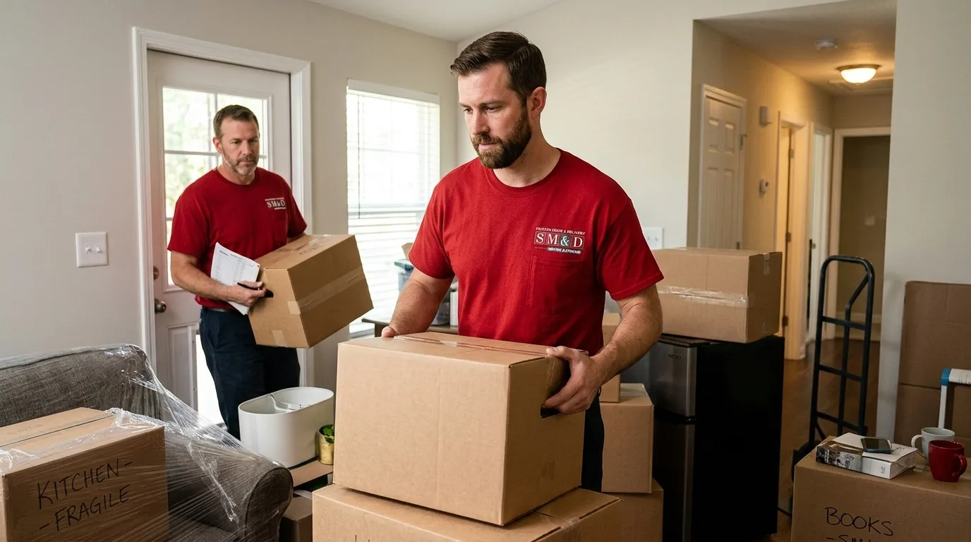 Smooth Move & Delivery residential moving team handling household items.