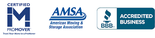 Certified ProMover, AMSA member, and BBB Accredited Business logos